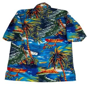 Hawaiian Vintage Collection‎ Blue Orange Button Front Hawaiian Shirt Men's Large